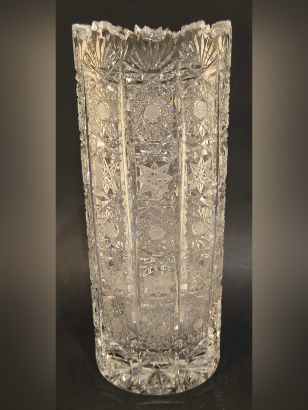 Vintage Bohemian Queen Lace Crystal Cut Glass Vase in Clear
